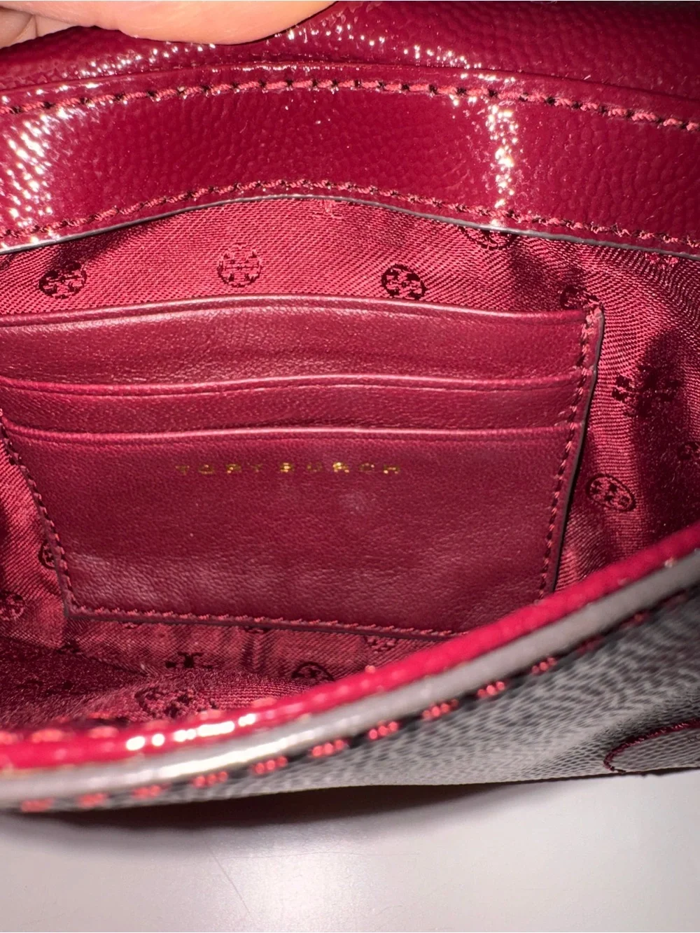 Tory Burch Britten Crossbody Burgundy Leather Gold Hardware